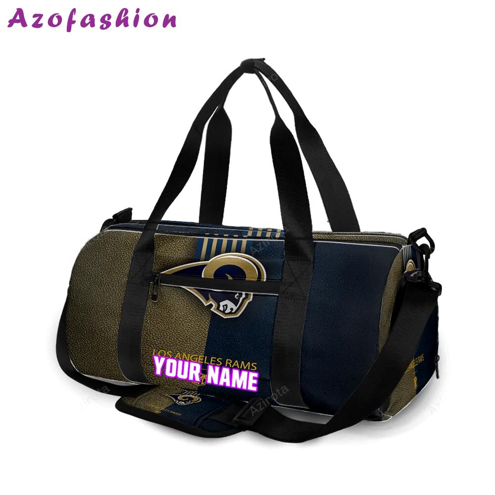 Los angeles rams yellow navy leather personalized name travel bag gym bag 1274 Travel Bag