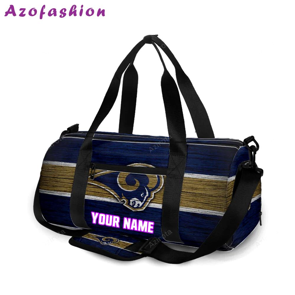 Los angeles rams yellow white line wood personalized name travel bag gym bag 1485 Travel Bag