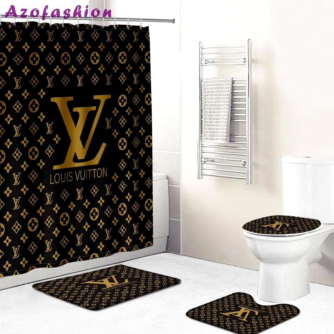 louis vitton brown and gold yellowfull home decor bath mat hypebeast bathroom sets luxury fashion brand Bathroom Set