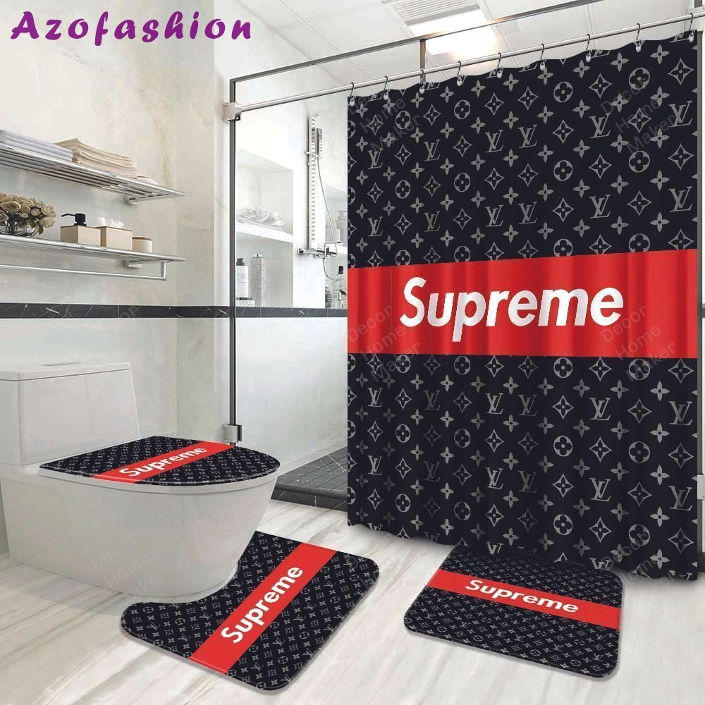 Louis vuitton bathroom set luxury shower curtain waterproof luxury brand hot 2023 90 Bathroom Accessory Sets