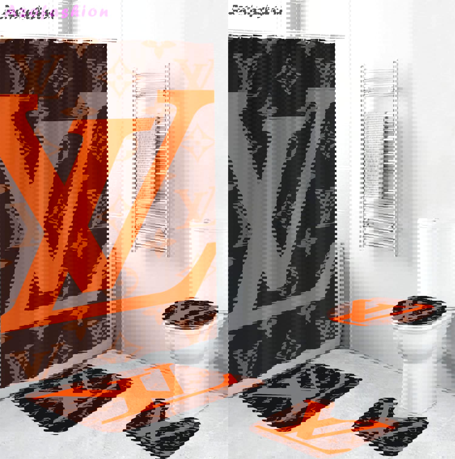 Louis vuitton big orange bathroom sets hypebeast luxury fashion brand home decor bath mat Bathroom Set