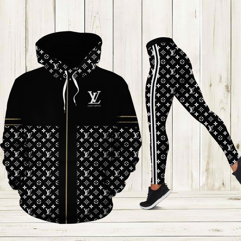 Louis vuitton black hoodie leggings luxury brand lv clothing clothes outfit for women 118 hcst 83 Hoodie Leggings Set