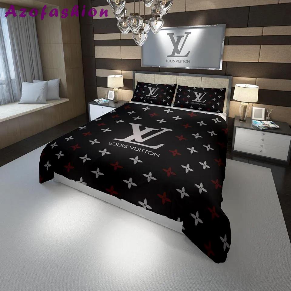 Louis vuitton black logo type 587 Bedding Sets duvet bedspread home decor premium fashion brand bed linen covers bedclothes blankets hyperbeast Bedroom luxury ideas sheets