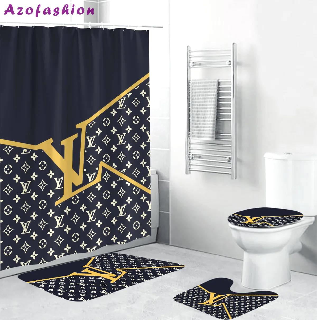 Louis vuitton black yellow luxury fashion brand bath mat bathroom sets home decor hypebeast Bathroom Set