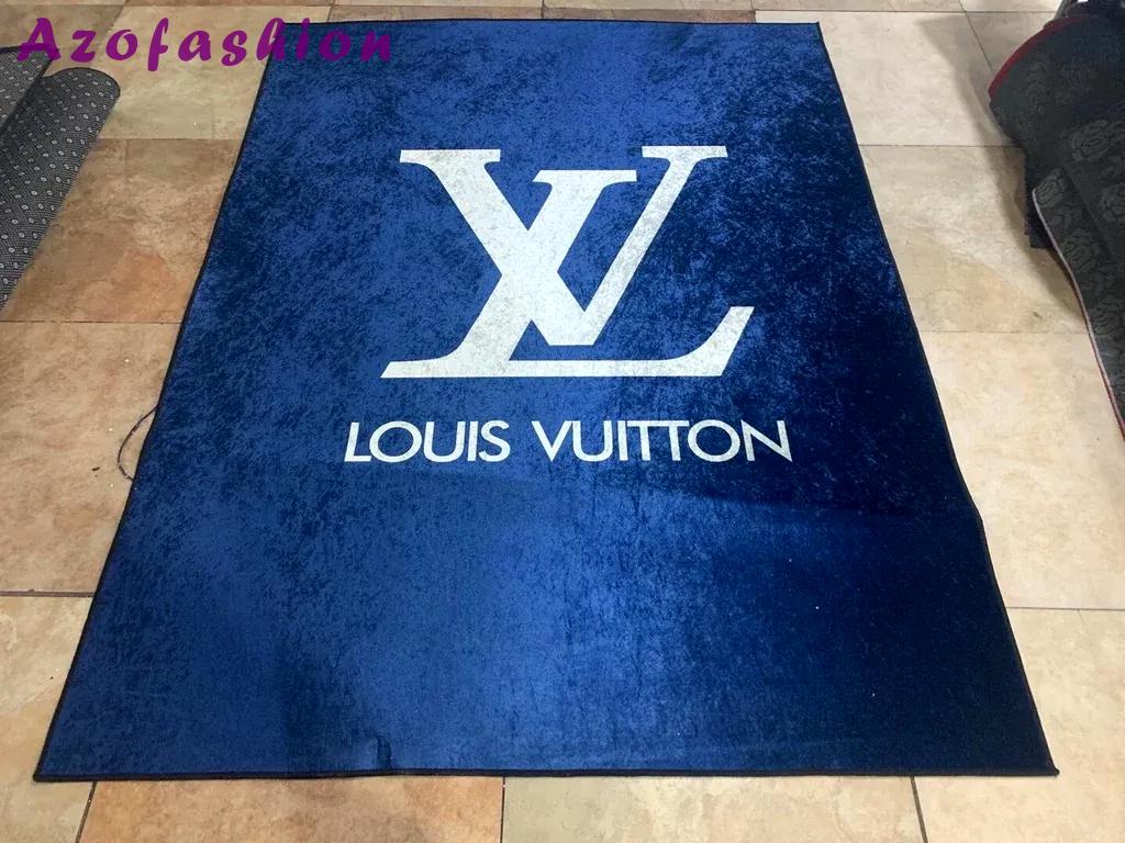 Louis vuitton blue logo type 734. Upgrade Your Living Room with Luxury Home Decor: Area Carpets, Floor Decor, Door Mats, and Hot Gift Items with style a High-End Fashion Brand Rectangle Rug