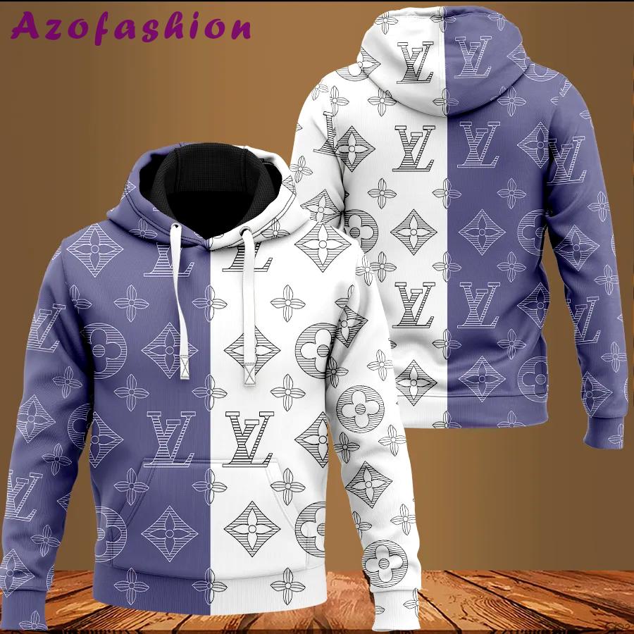 Louis vuitton blue white luxury unisex hoodie luxury brand outfit for men women Hoodie 3D