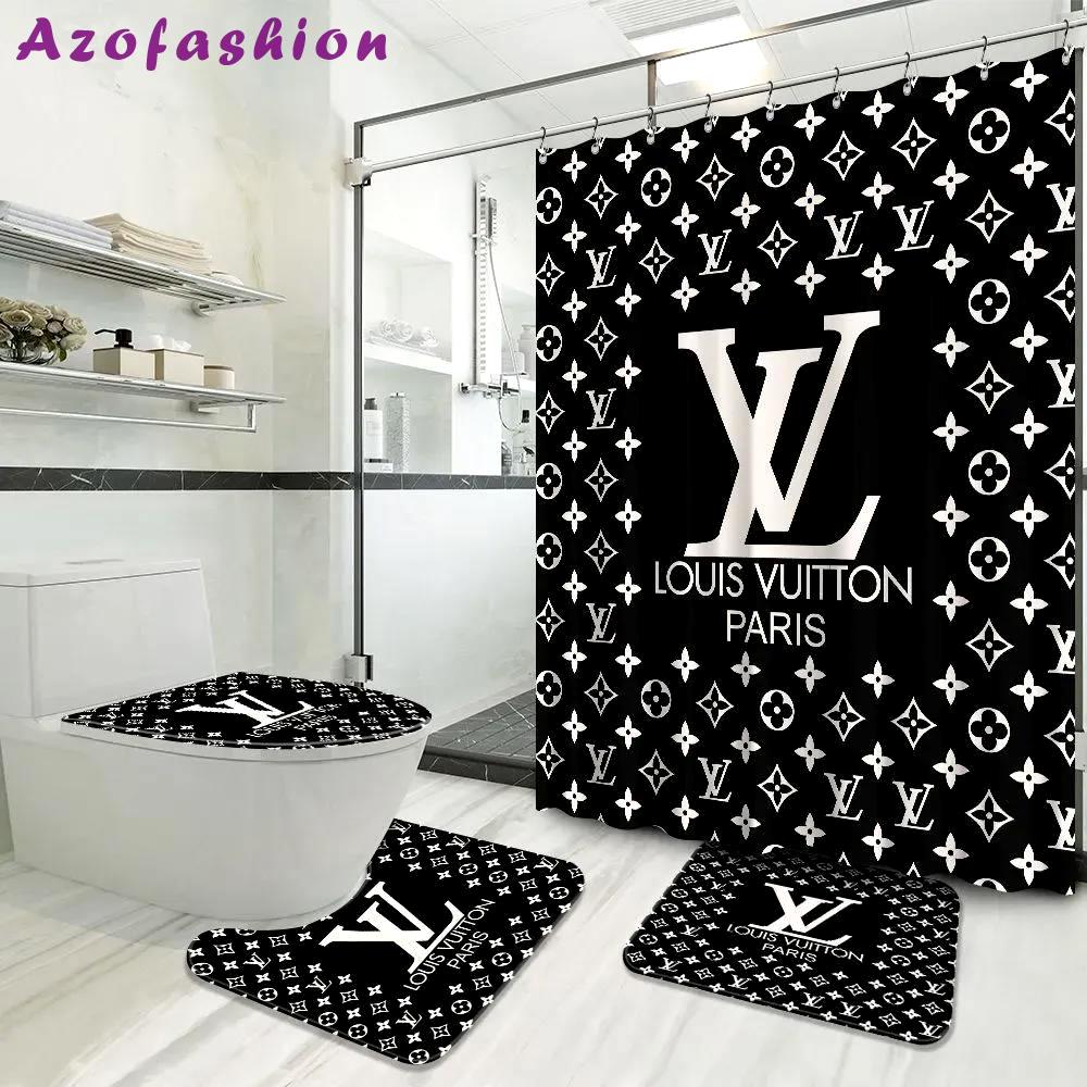 Louis vuitton fashion white logo limited luxury brand black bathroom set home decor Bathroom Set