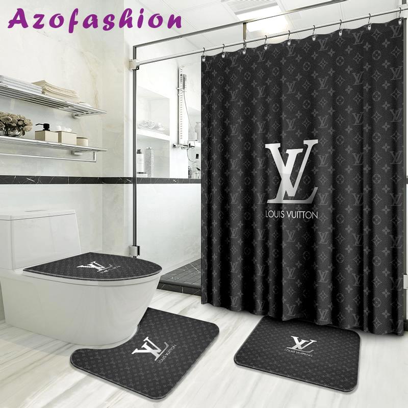 Louis vuitton gray fashion logo luxury brand bathroom set home decor Bathroom Set