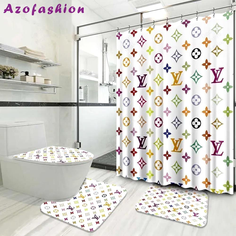Louis vuitton logo type 1501 Bathroom Accessory Sets Home Decor Pedestal Rug Luxury Fashion Brand Hypebeast Bathroom Waterproof Shower Curtain Bathroom Sets Toilet Cover Bath Mat Set