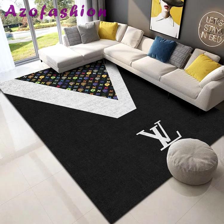 Louis vuitton lv blue logo type 64. Upgrade Your Living Room with Luxury Home Decor: Area Carpets, Floor Decor, Door Mats, and Hot Gift Items with style a High-End Fashion Brand Rectangle Rug