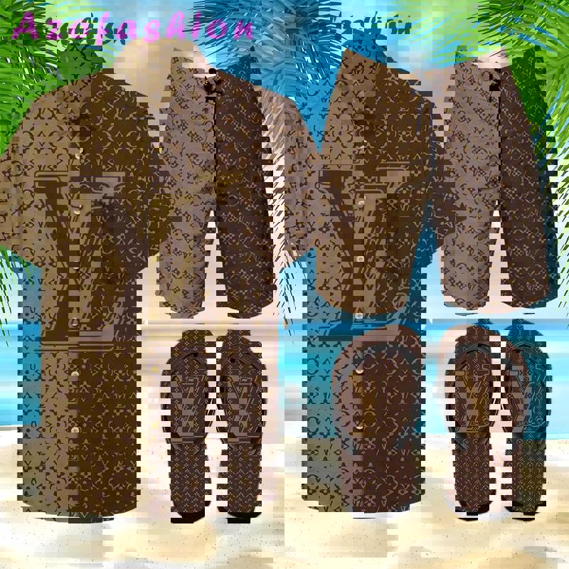 Louis vuitton lv flip flops and combo hawaii shirt shorts luxury brand summer outfit 1 Hawaii Shirt Shorts & Flip Flops