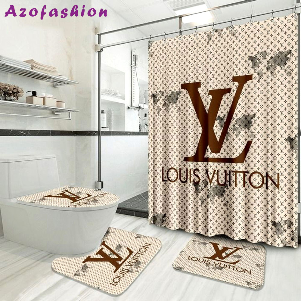Louis vuitton lv logo type 2093 Bathroom Accessory Sets Home Decor Hypebeast Bathroom Toilet Cover Waterproof Shower Curtain Bathroom Sets Luxury Fashion Brand Pedestal Rug Bath Mat Set