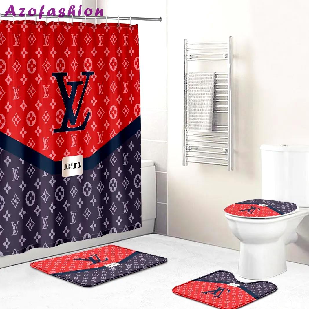 Louis vuitton lv louis vuitton supreme blue and red full bathroom set bath mat home decor hypebeast luxury fashion brand Bathroom Set