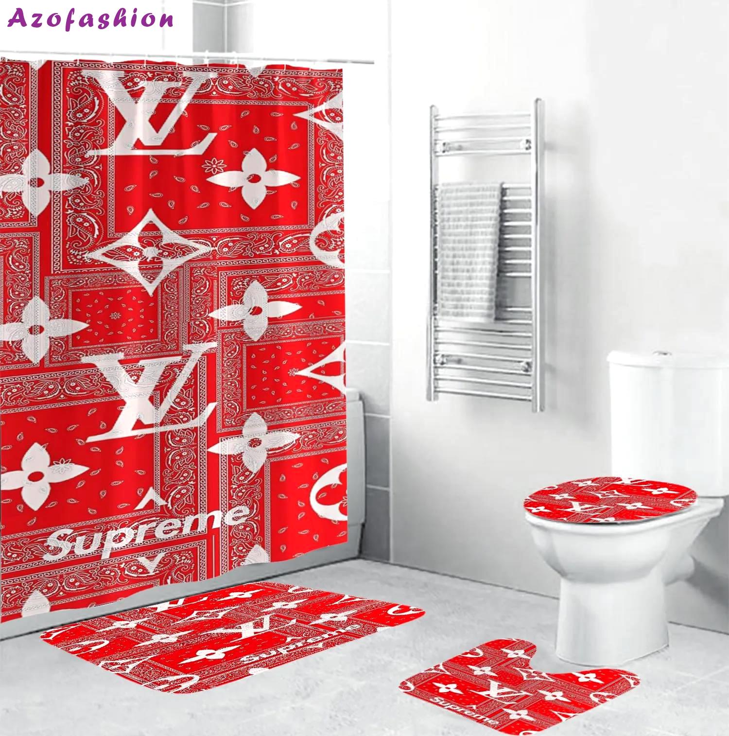 Louis vuitton lv louis vuitton supreme in red paisley pattern hypebeast home decor luxury fashion brand bathroom sets bath mat Bathroom Set