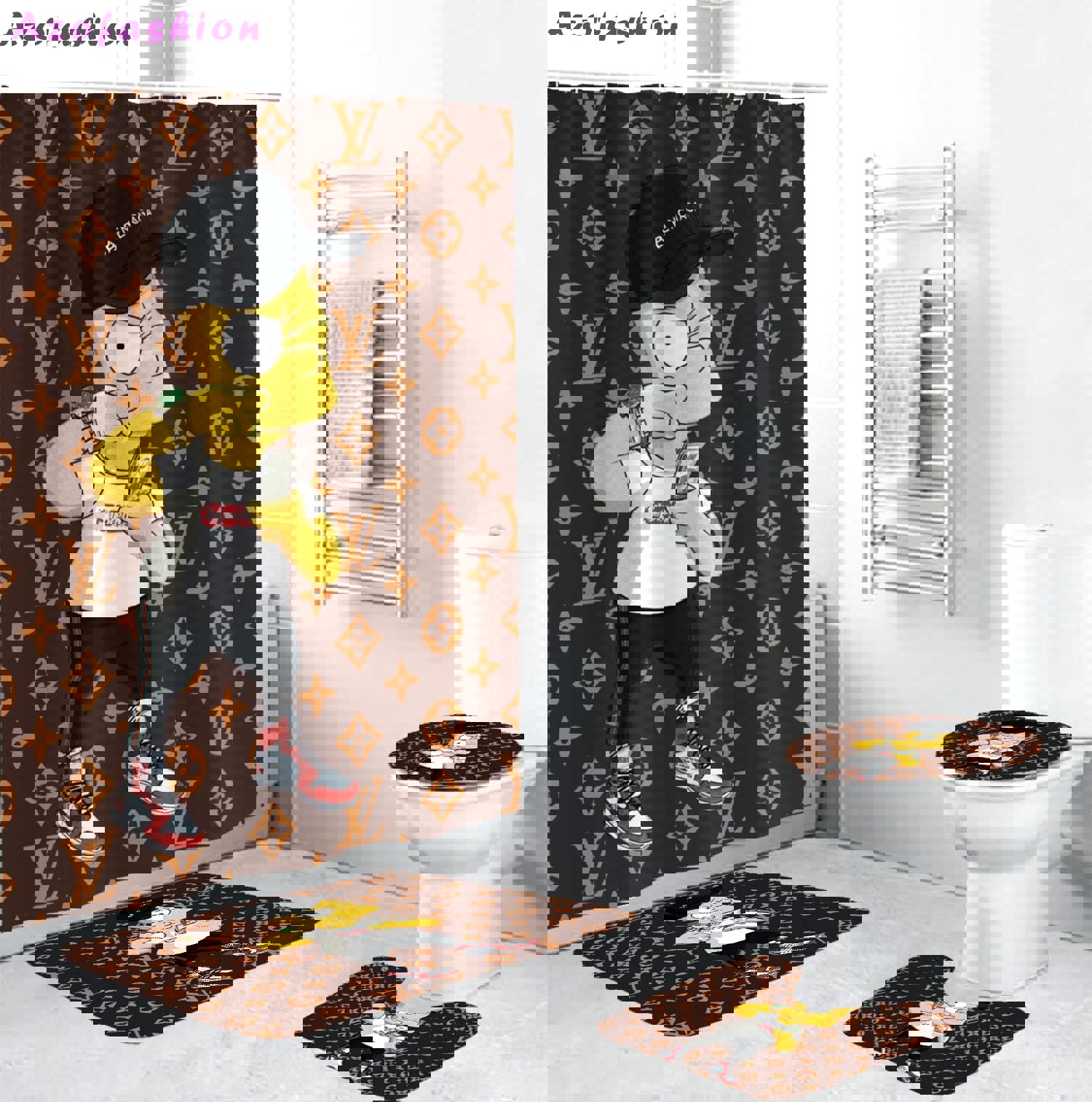 Louis vuitton lv the simpsons bathroom sets bath mat luxury fashion brand home decor hypebeast Bathroom Set