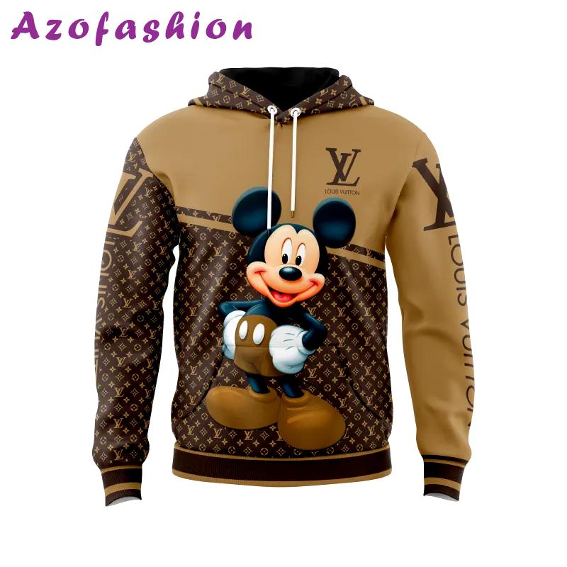 Louis vuitton mickey mouse brown unisex hoodie outfit for men women luxury brand clothing special gift Hoodie 3D