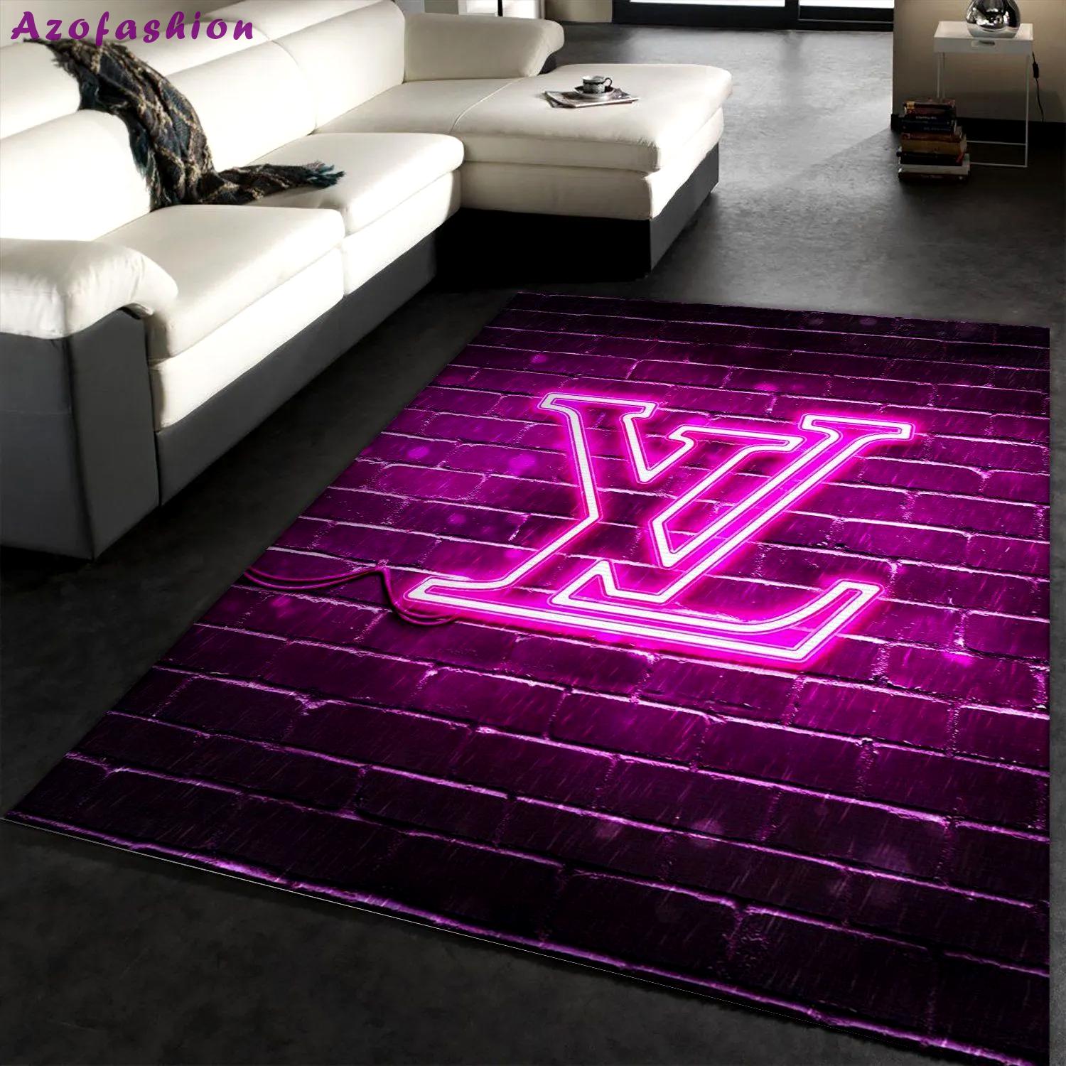 Louis vuitton neon s logo type 432. Upgrade Your Living Room with Luxury Home Decor: Area Carpets, Floor Decor, Door Mats, and Hot Gift Items with style a High-End Fashion Brand Rectangle Rug