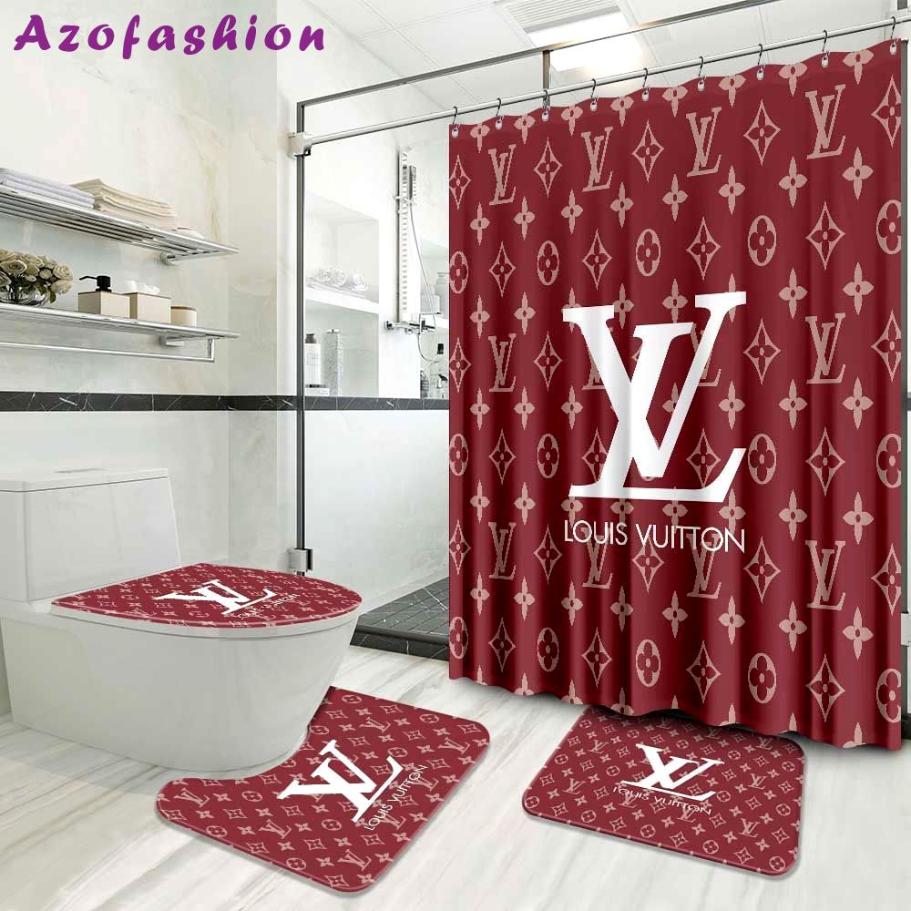 Louis vuitton red luxury brand preium bathroom set with shower curtain Bathroom Set