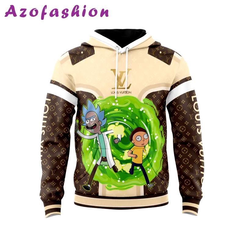 Louis vuitton rick and morty brown beige unisex hoodie outfit for men women luxury brand clothing special gift Hoodie 3D