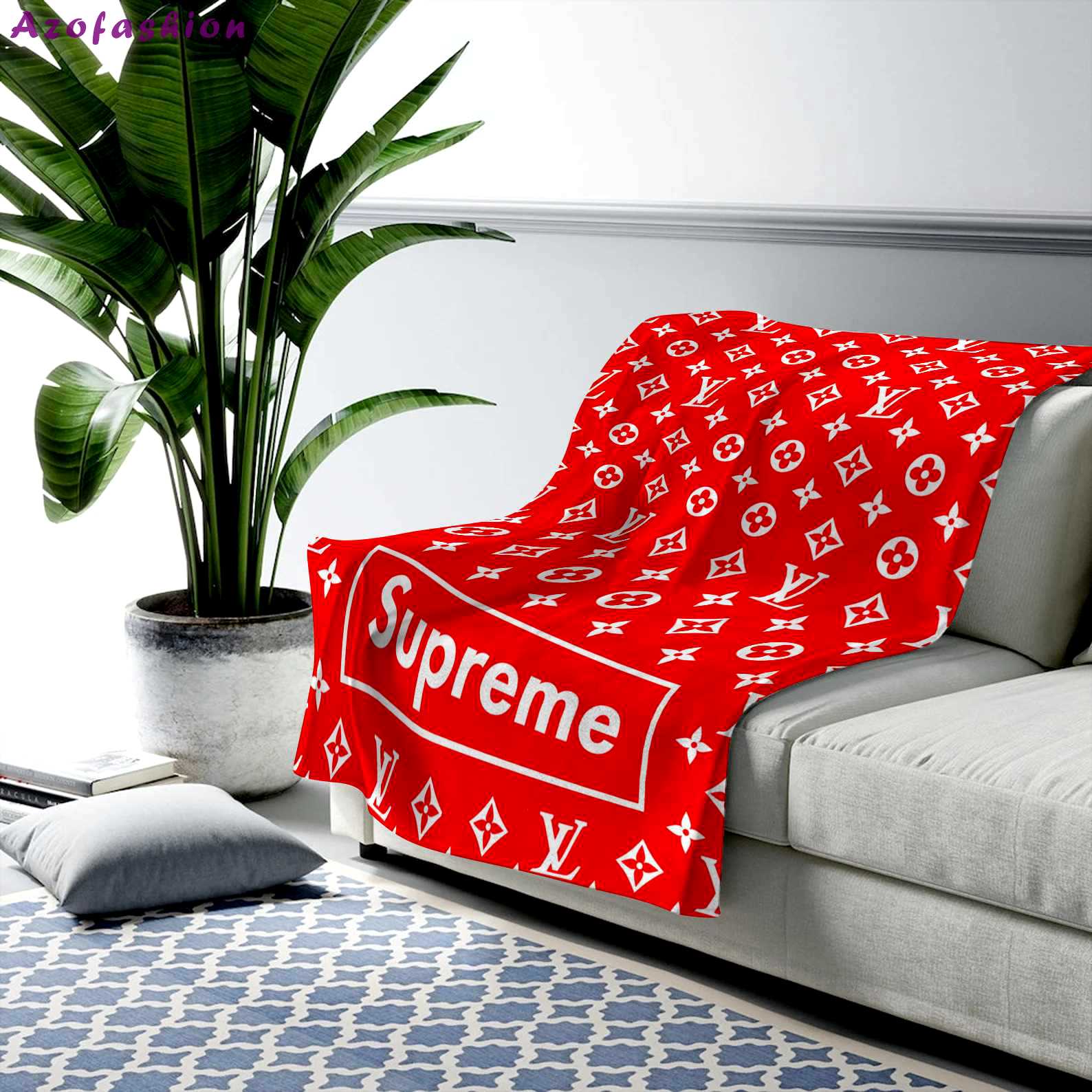 Louis vuitton supreme fashion luxury brand premium blanket fleece home decor 138 Blanket Fleece