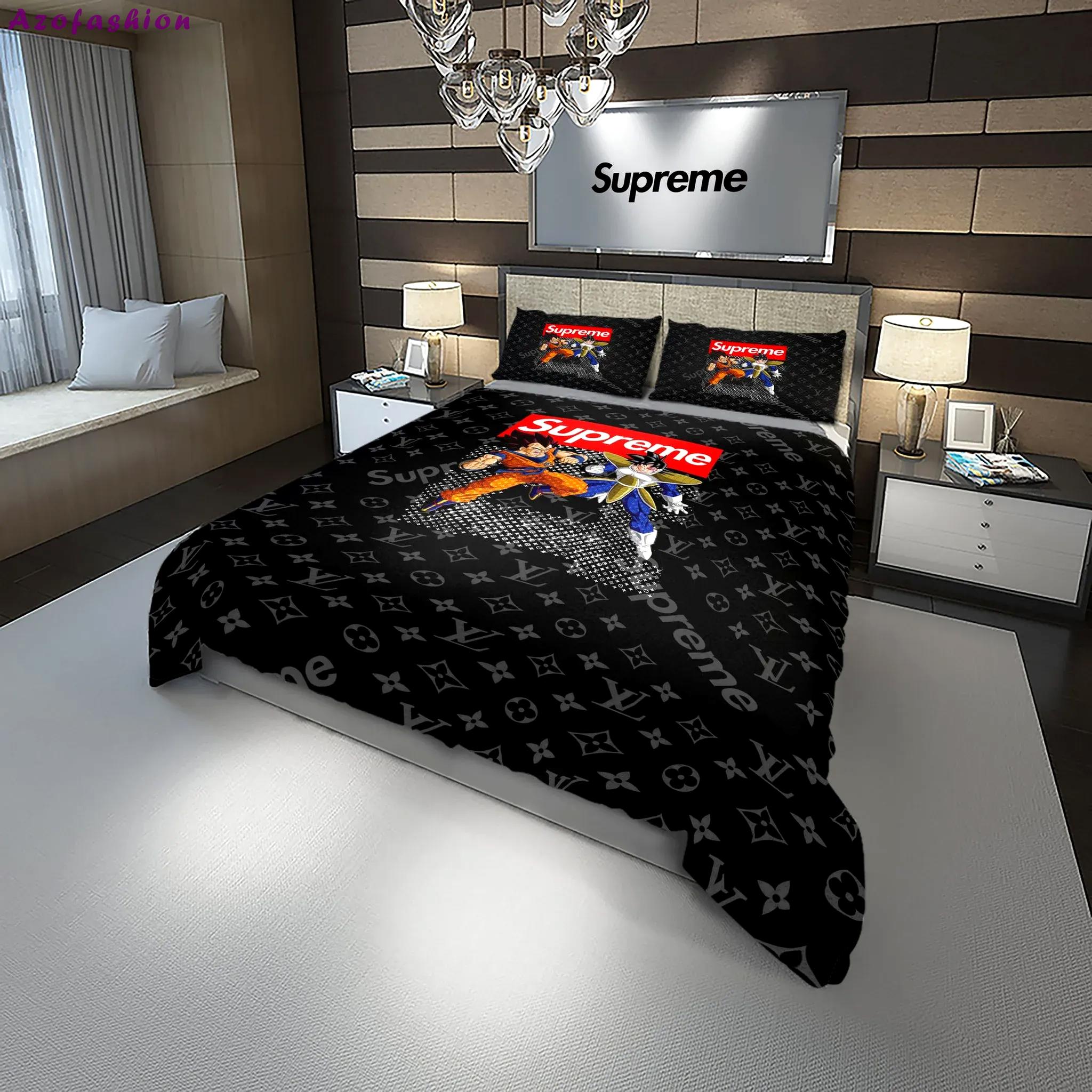 Louis vuitton supreme goku vegeta dragonball french logo type 663 Bedding Sets luxury ideas bed linen premium fashion brand sheets hyperbeast Bedroom bedclothes bedspread duvet home decor covers blankets