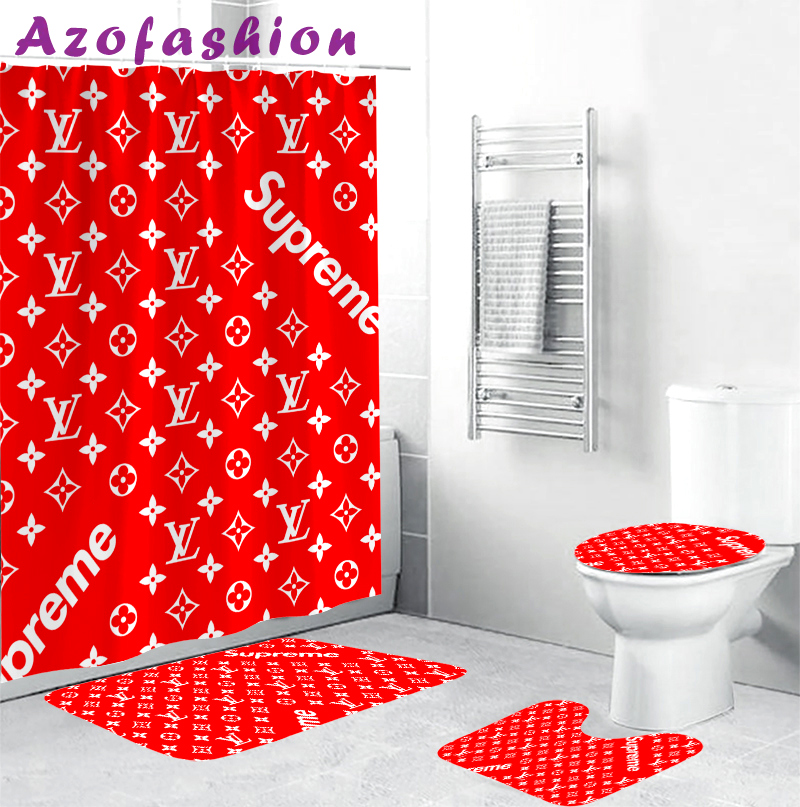 Louis vuitton supreme red bathroom sets bath mat luxury fashion brand hypebeast home decor Bathroom Set