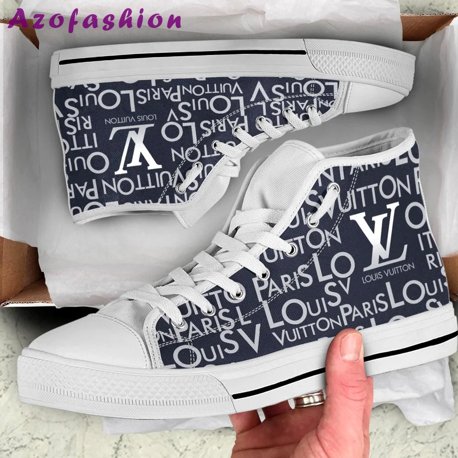 Louis vuitton white navy high top canvas shoes sneakers hot best lv for men women hot 2023 High Top Canvas Shoes