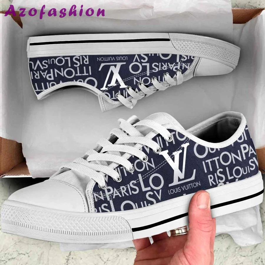 Louis vuitton white navy low top canvas shoes sneakers hot best lv for men women 80 lwcs Low Top Canvas Shoes