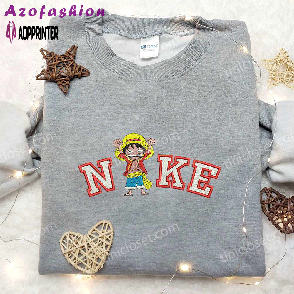 Luffy one piece x nike embroidered shirt – anime collaboration with nike Embroidered Shirt