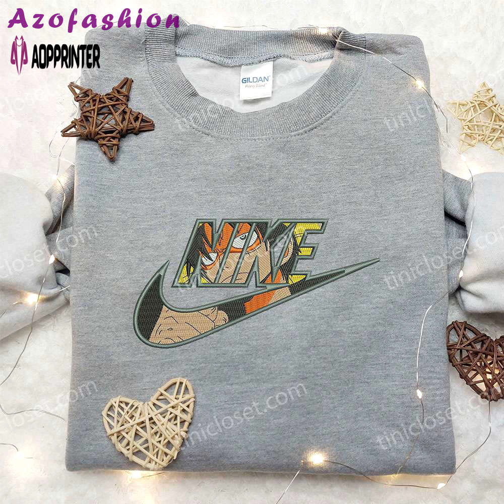 Luffy one piece x nike embroidered shirt: cool anime shirt for fans Embroidered Shirt