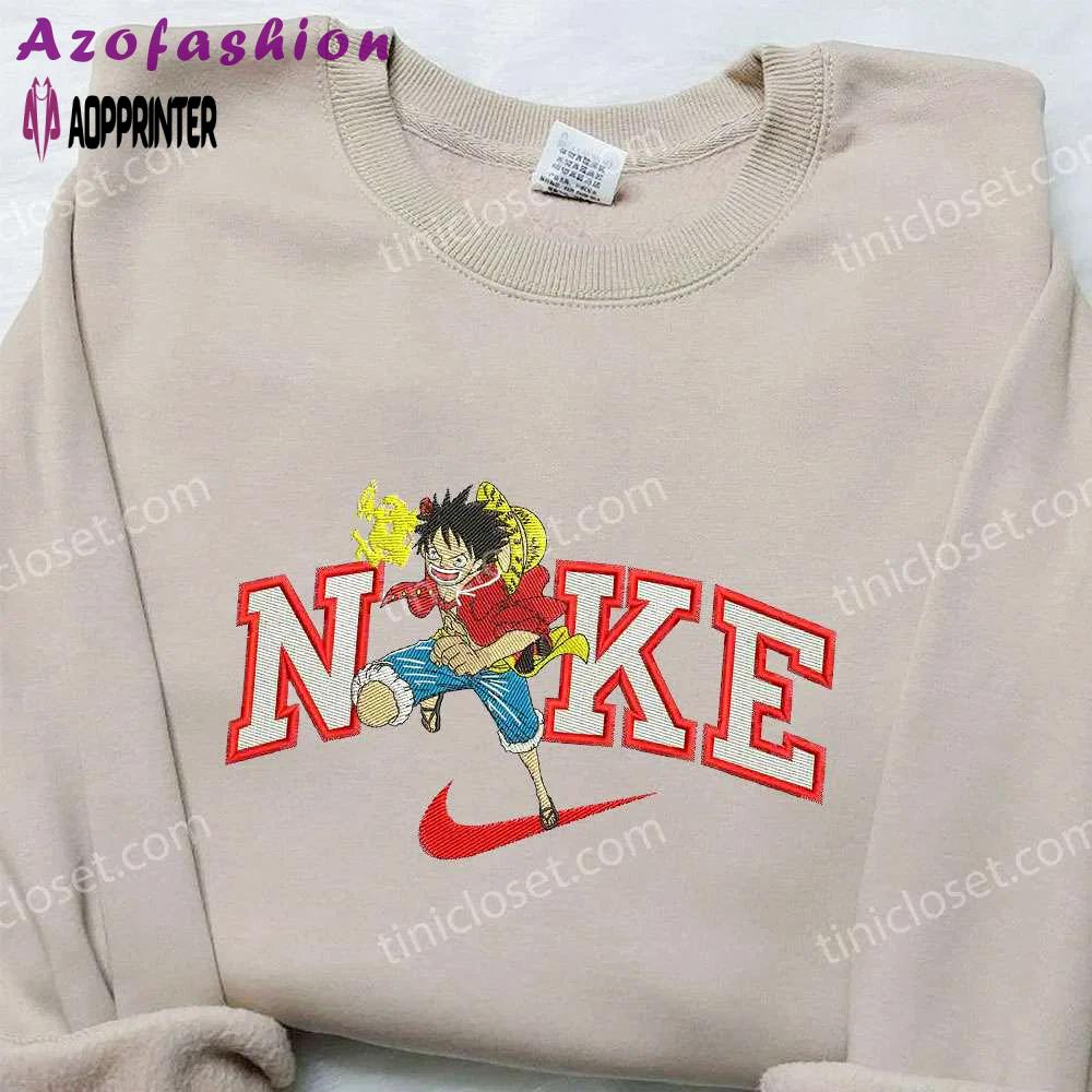 Luffy one piece x nike embroidered shirt: unique collaboration with nike for a stylish one piece shirt Embroidered Shirt