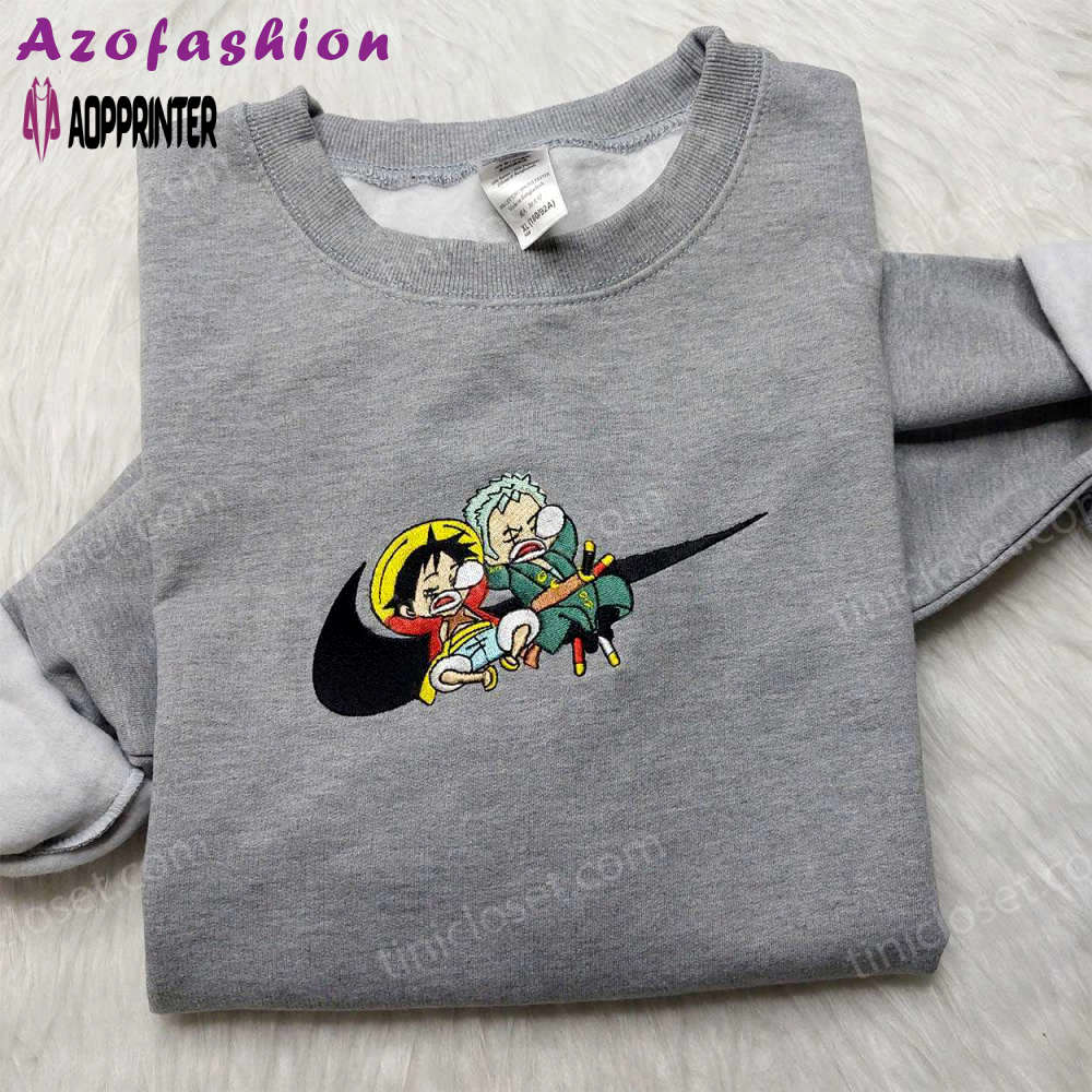 Luffy zoro nike swoosh shirt & one piece hoodie: anime embroidered apparel at hot topic Embroidered Shirt