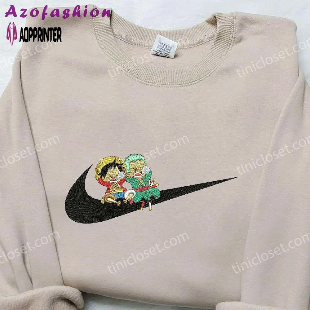 Luffy & zoro x nike: embroidered hoodie one piece & inspired shirt Embroidered Shirt