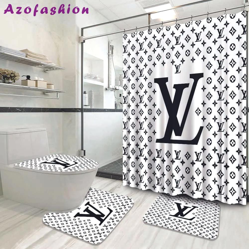 Lv louis vuitton logo type 787 Bathroom Accessory Sets Waterproof Shower Curtain Hypebeast Bathroom Pedestal Rug Bath Mat Set Bathroom Sets Toilet Cover Luxury Fashion Brand Home Decor