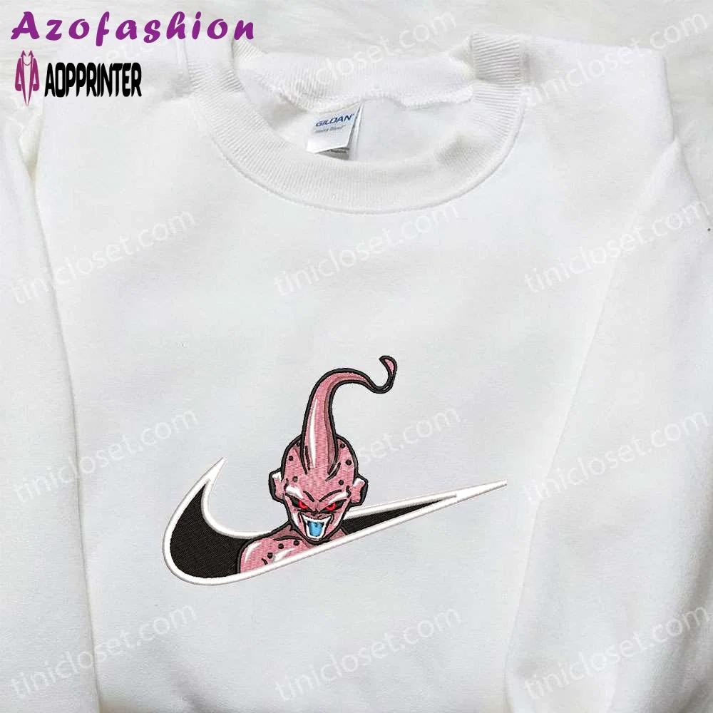 Majin buu x nike swoosh anime & dragon ball embroidered shirt nike inspired design Embroidered Shirt