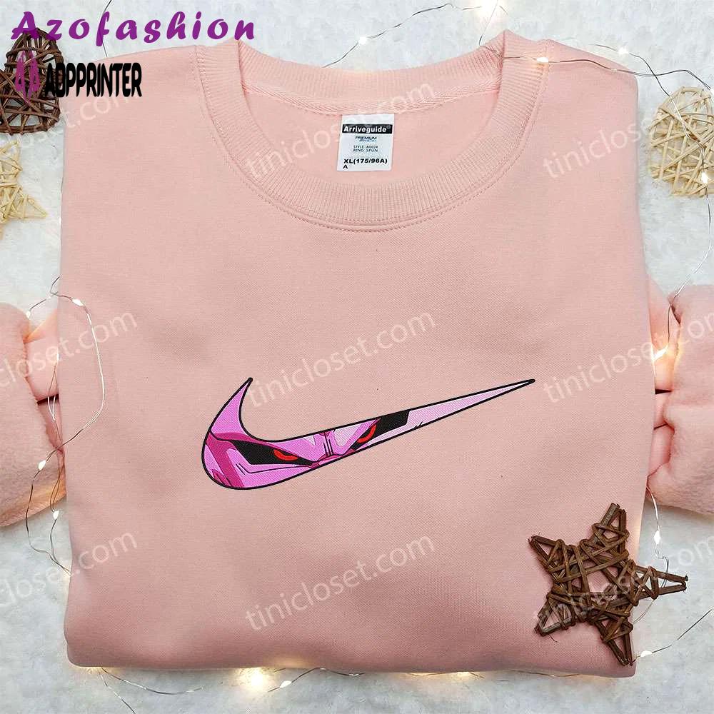 Majin buu x nike swoosh anime hoodie & dragon ball embroidered shirt – nike inspired fashion Embroidered Shirt