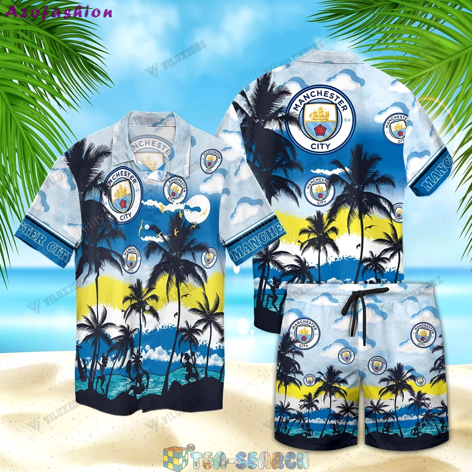 Manchester city fc palm tree hawaiian shirt Hawaii Shirt Shorts & Flip Flops