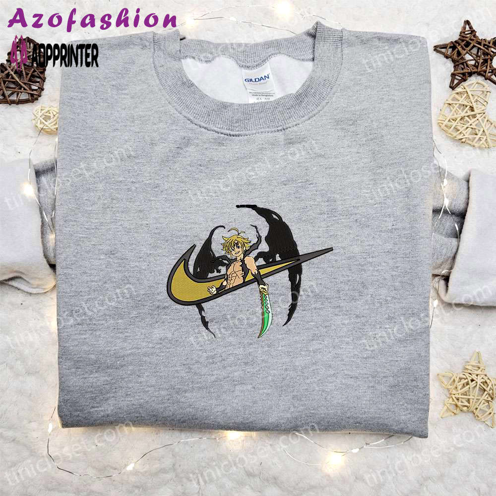 Meliodas x nike swoosh anime hoodie: seven deadly sins embroidered shirt nike inspired – shop now! Embroidered Shirt