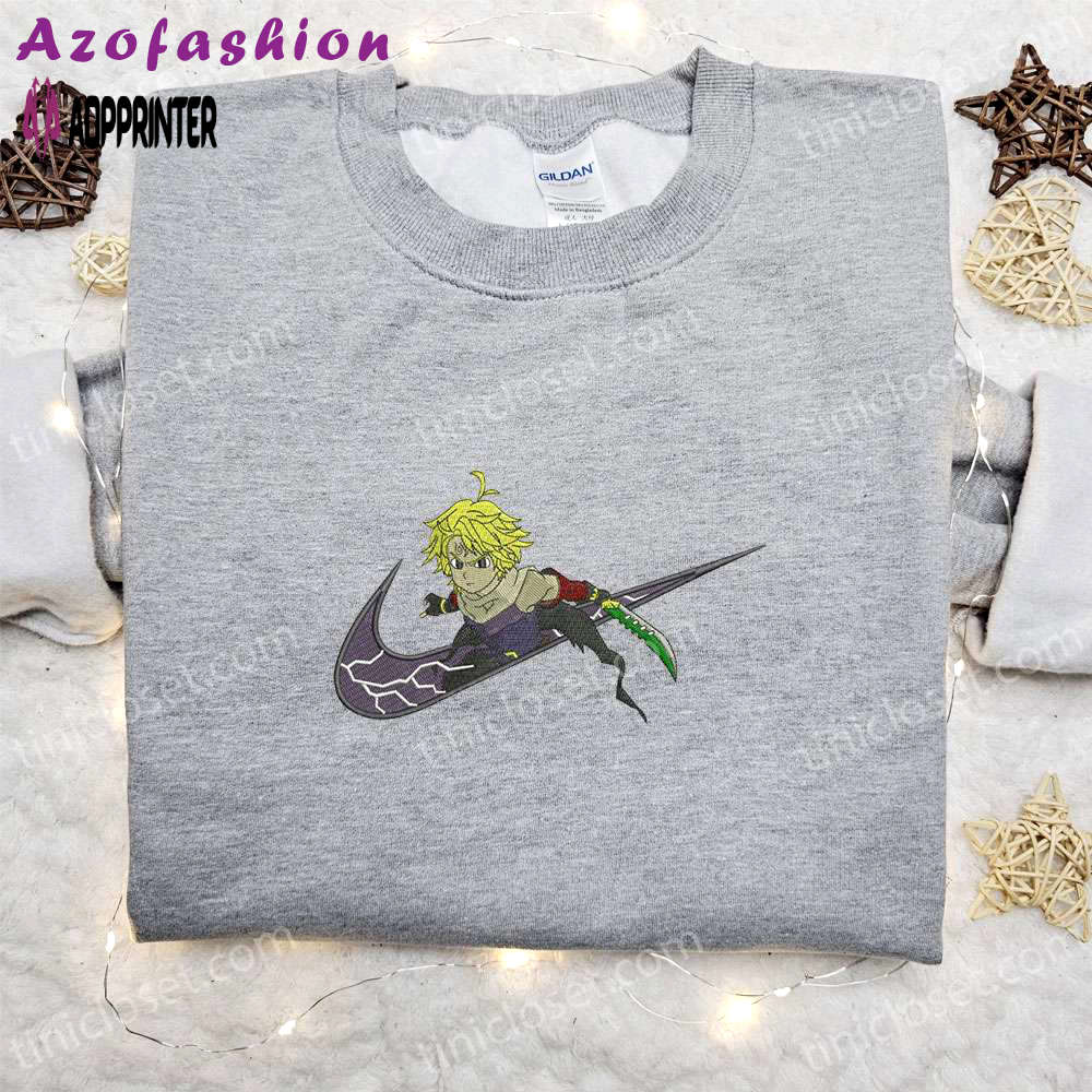 Meliodas x nike swoosh anime hoodie & shirt: best birthday gift ideas Embroidered Shirt