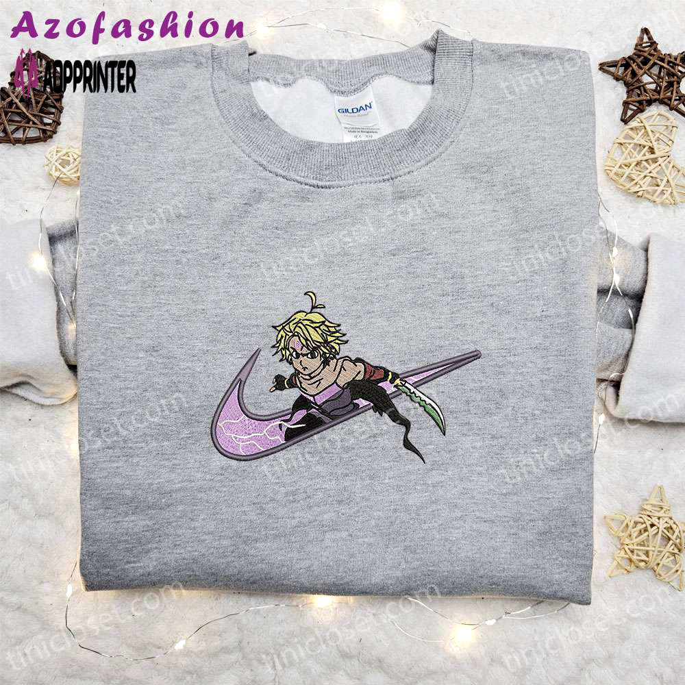Meliodas x swoosh anime embroidered shirt: the seven deadly sins nike inspired tee Embroidered Shirt