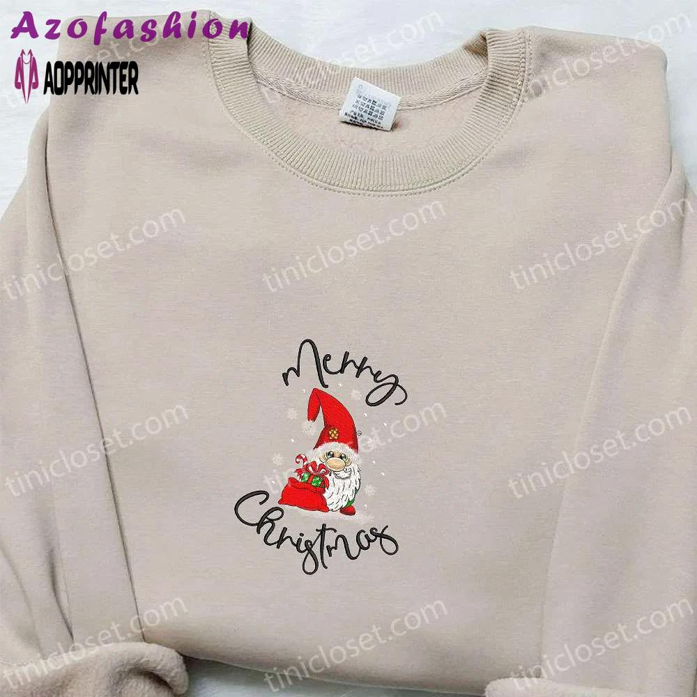 Merry christmas gnome santa shirt & hoodie: best family gifts Embroidered Shirt