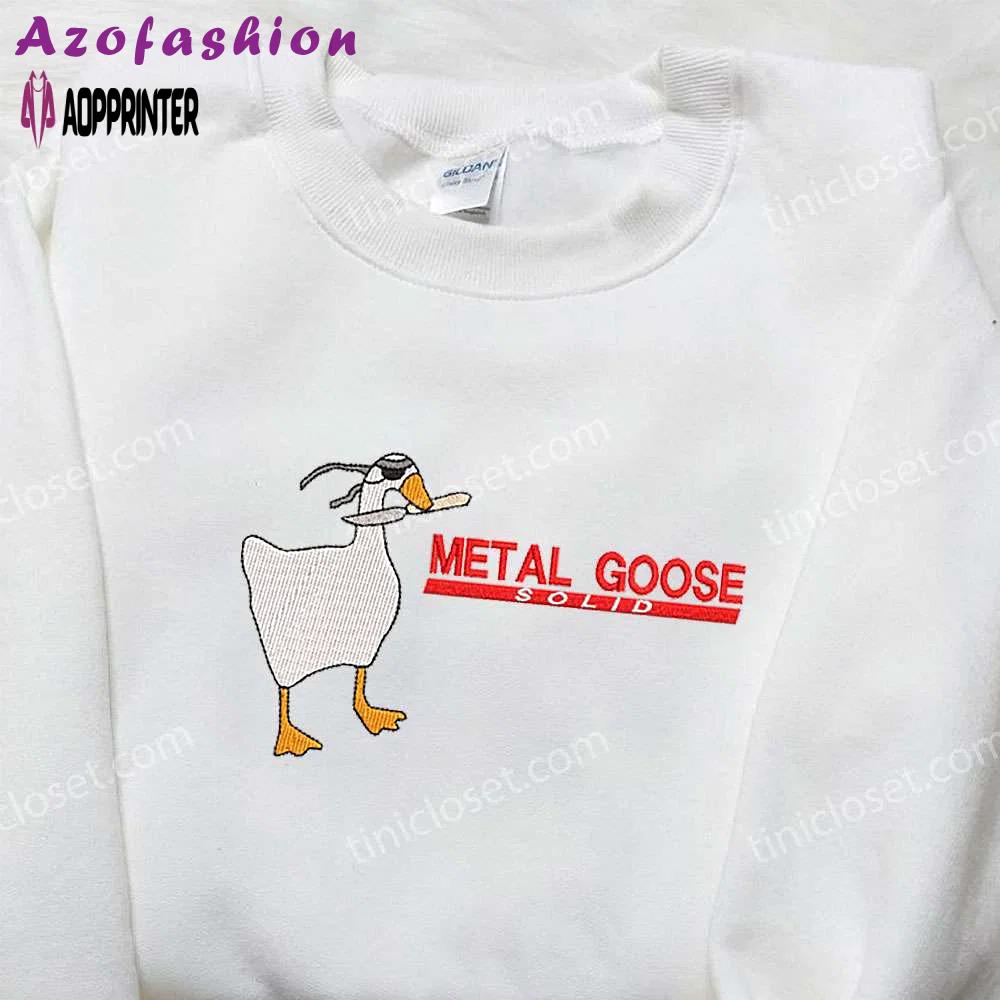 Metal goose solid embroidered shirt: animal & funny design for a stylish look Embroidered Shirt