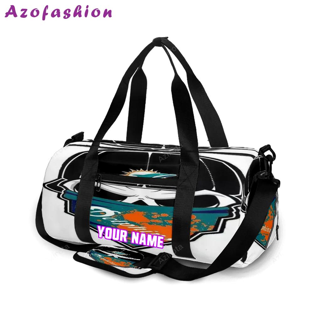 Miami dolphins skull art 2 personalized name travel bag gym bag 1804 Travel Bag