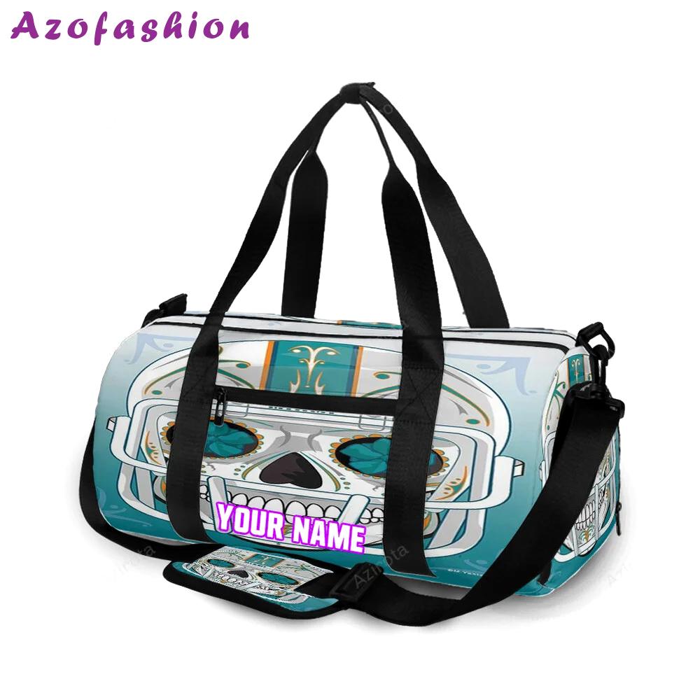 Miami dolphins skull art personalized name travel bag gym bag 324 Travel Bag