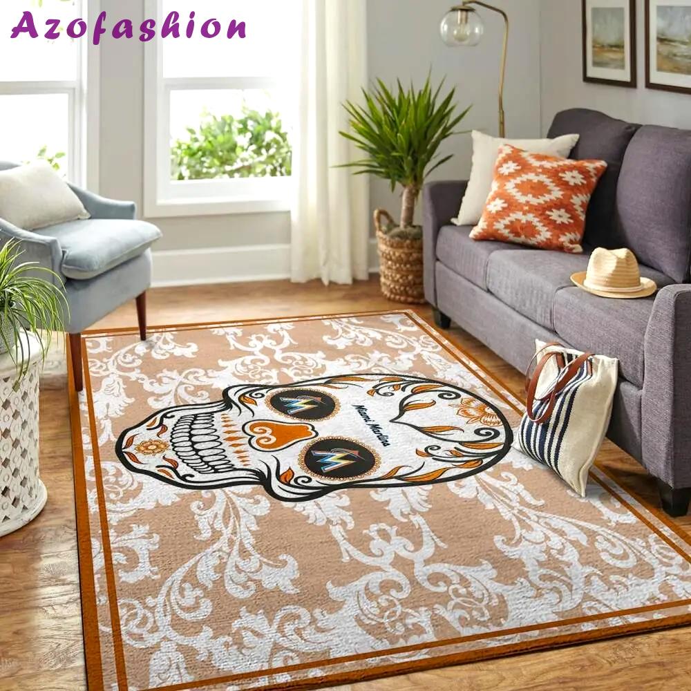 Miami marlins skull style area rug mlb team logo carpet living room rugs Rectangle Rug