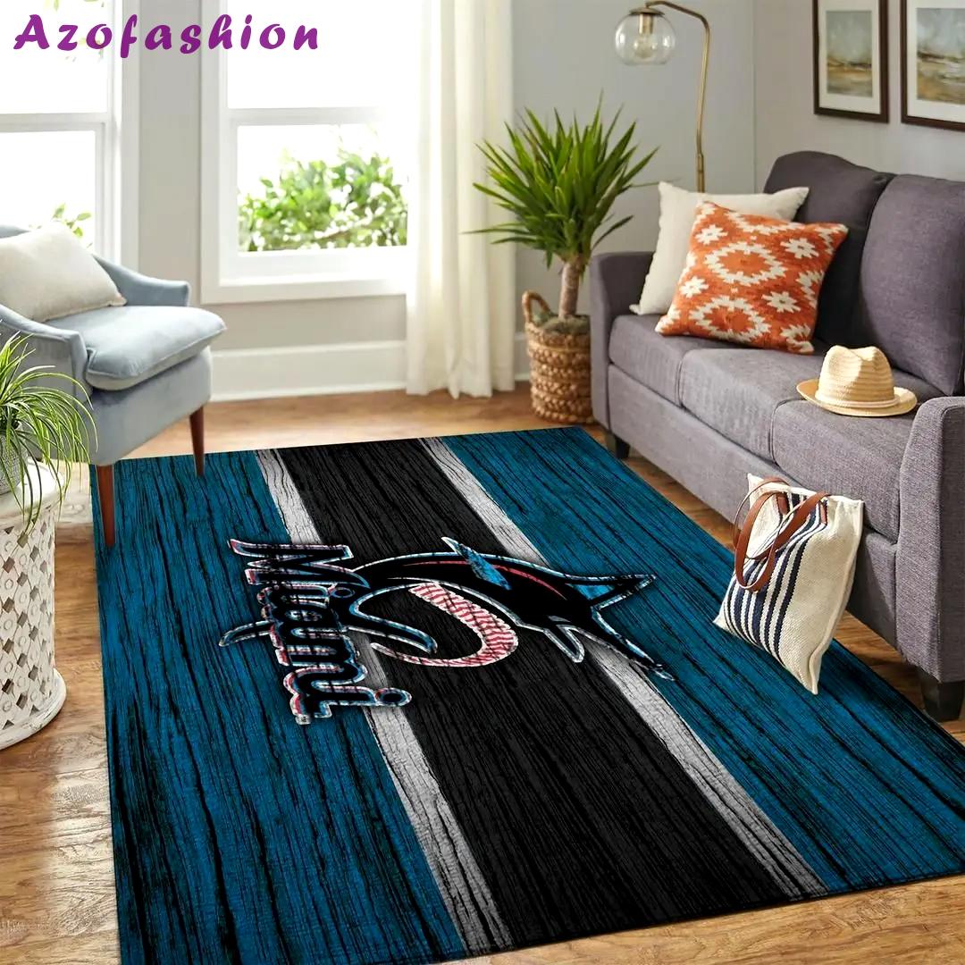 Miami marlins wooden area rug mlb team logo carpet living room rugs v3675 Rectangle Rug