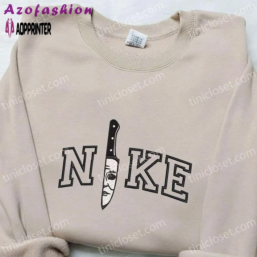 Michael myers knife x nike embroidered hoodie & shirt: best halloween gift ideas Embroidered Shirt