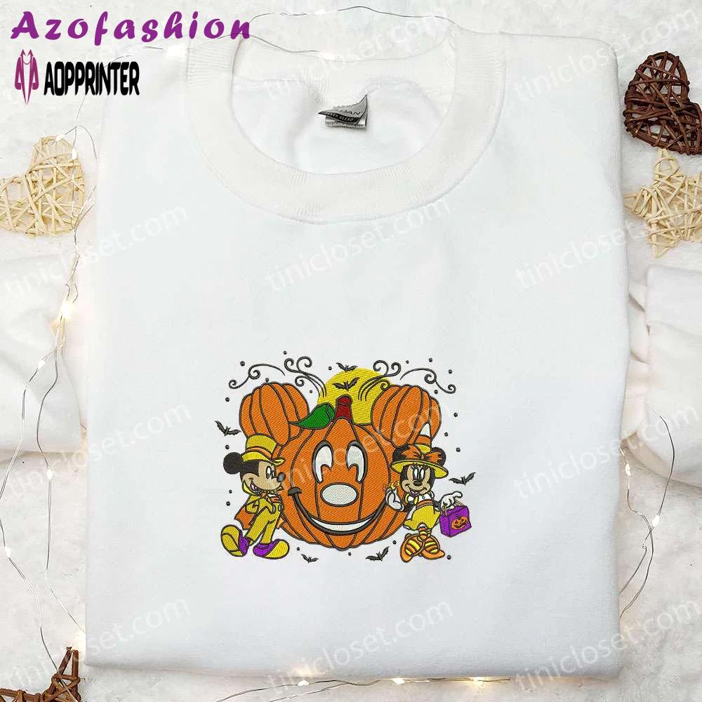 Mickey minnie halloween pumpkin embroidered shirt: best disney halloween gifts for family Embroidered Shirt