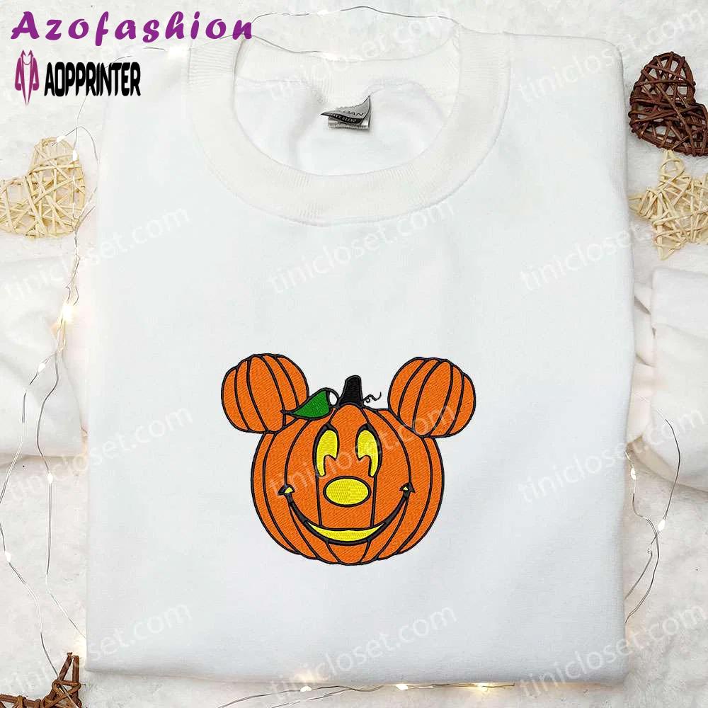 Mickey x halloween pumpkin embroidered shirt: best disney halloween gift for family Embroidered Shirt