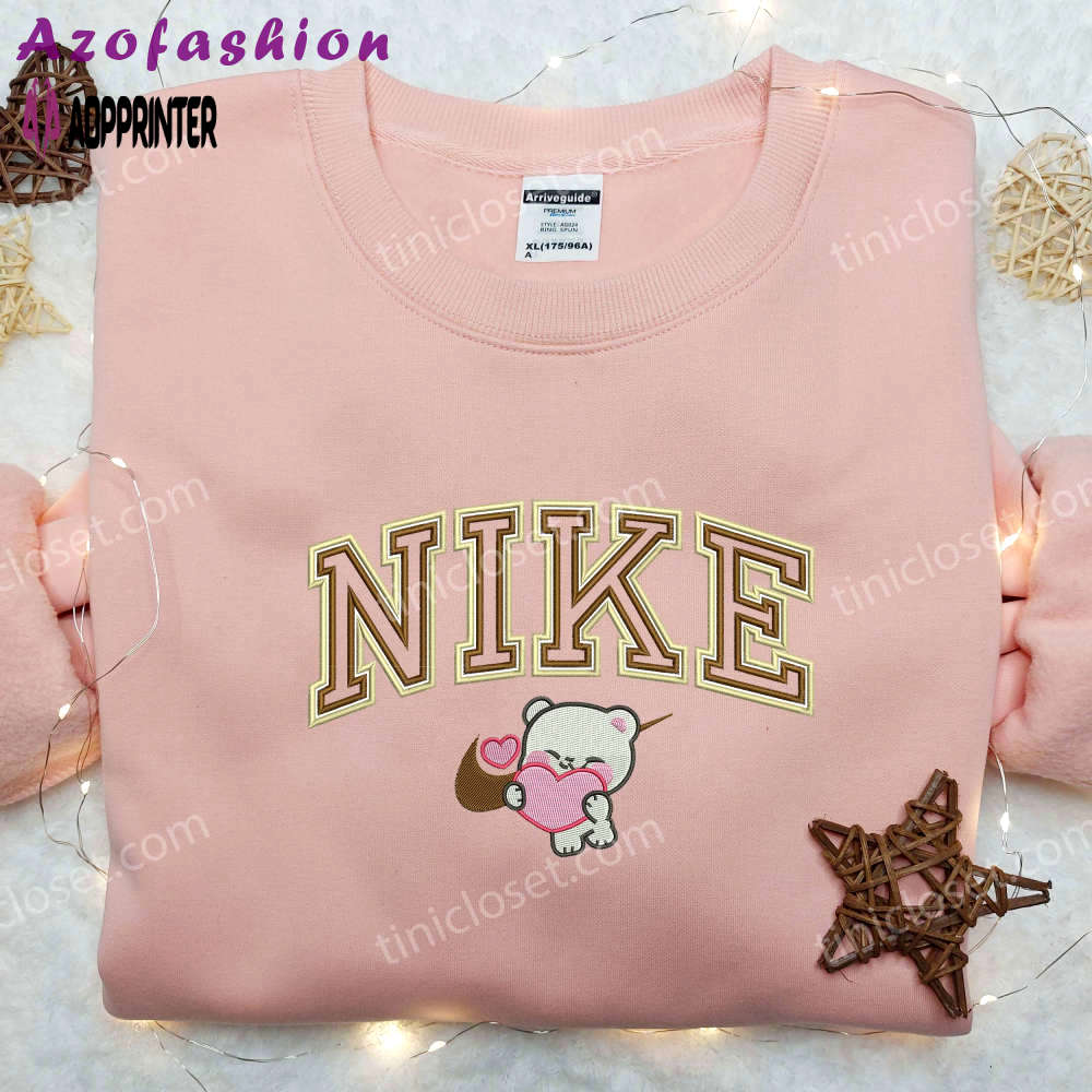 Milk bear love x nike swoosh embroidered shirt – cartoon & nike embroidered shirt Embroidered Shirt